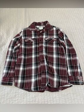 American Eagle Outfitters Burgundy Black and White Plaid Flannel Shirt
